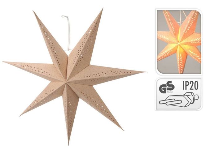 Hovedbilde Julestjerne, 60 cm, beige med gullglitter