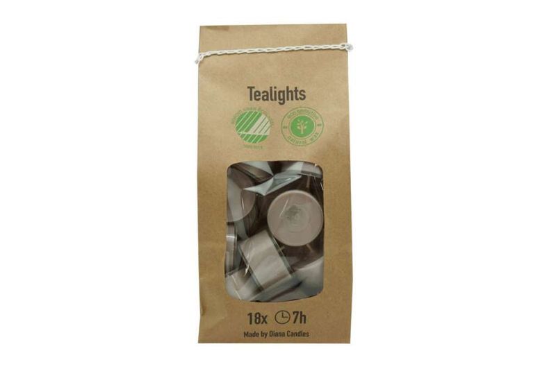 Farget telys i plastkopp, 18 pk, 7 timer, Mørk sand