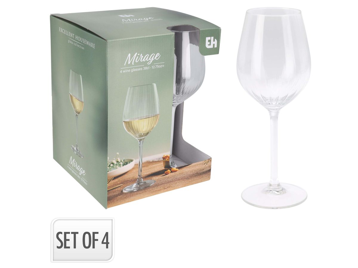 Vinglass med riller, 4-pk  380ml