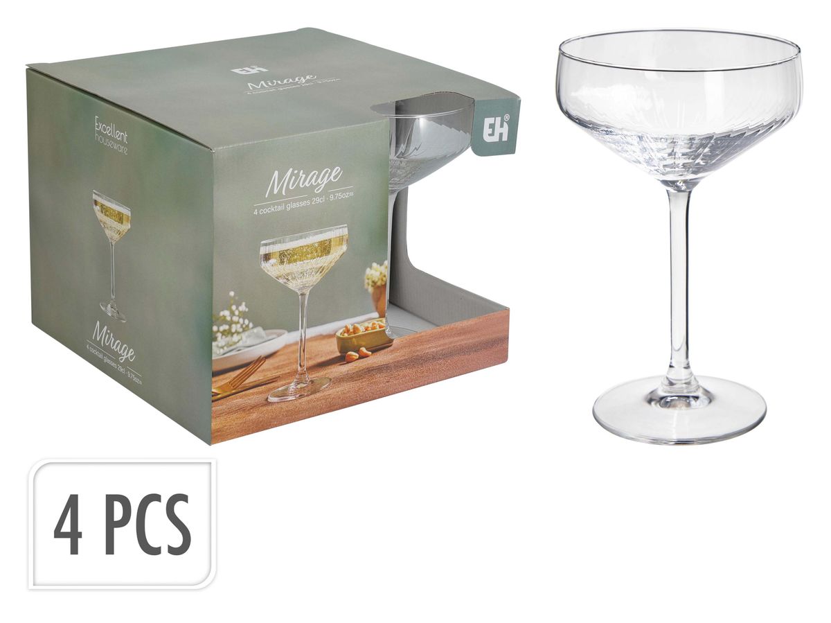 Cocktailglass med riller, 4-pk  290ml